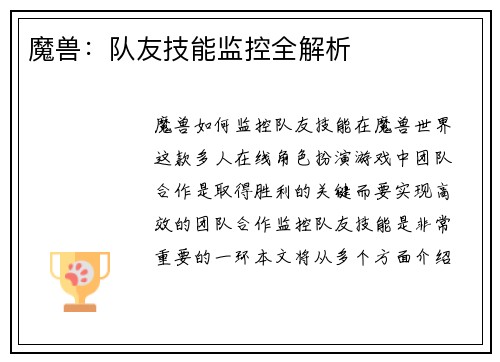 魔兽：队友技能监控全解析